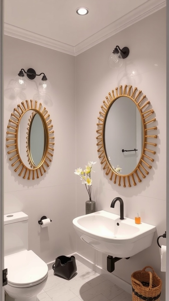 Modern bathroom interior featuring decorative mirrors