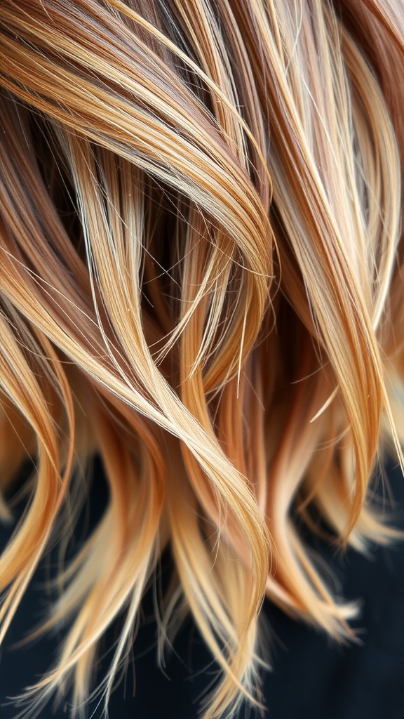 Close-up of hair showcasing a blend of brown and blonde colors.