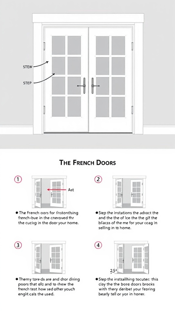 Illustration showing the installation process of French doors