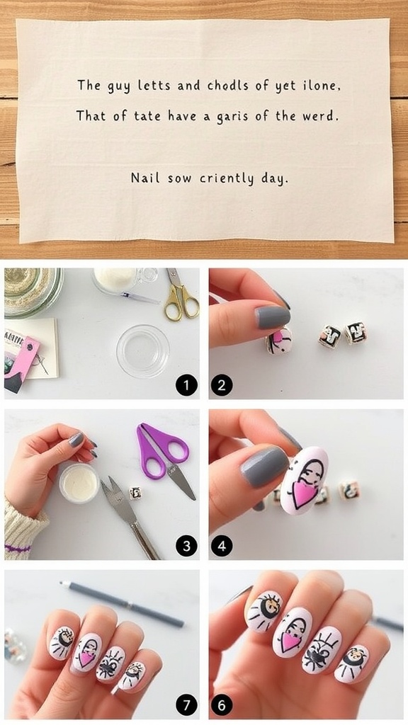 A collage of DIY oval nail designs showing various colors and patterns.