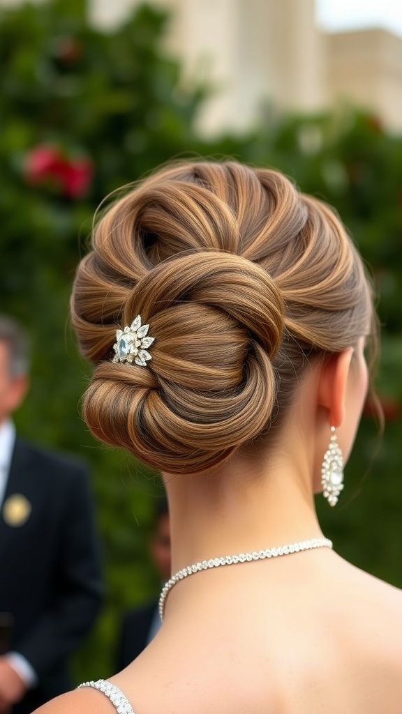 Elegant bow chignon hairstyle with accessories