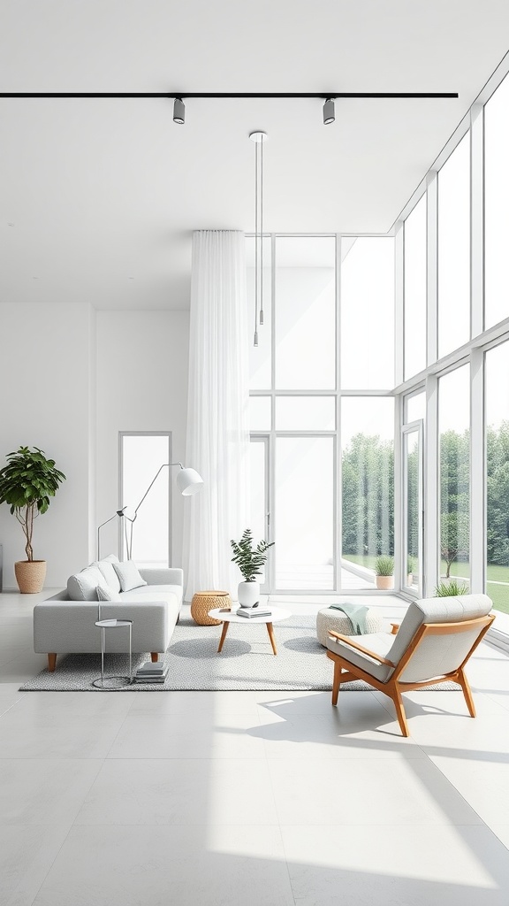 A bright and spacious contemporary living area with large windows.