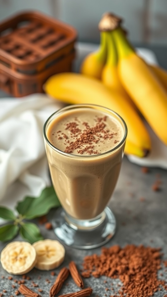 A delicious maca smoothie with bananas and spices, served in a glass.