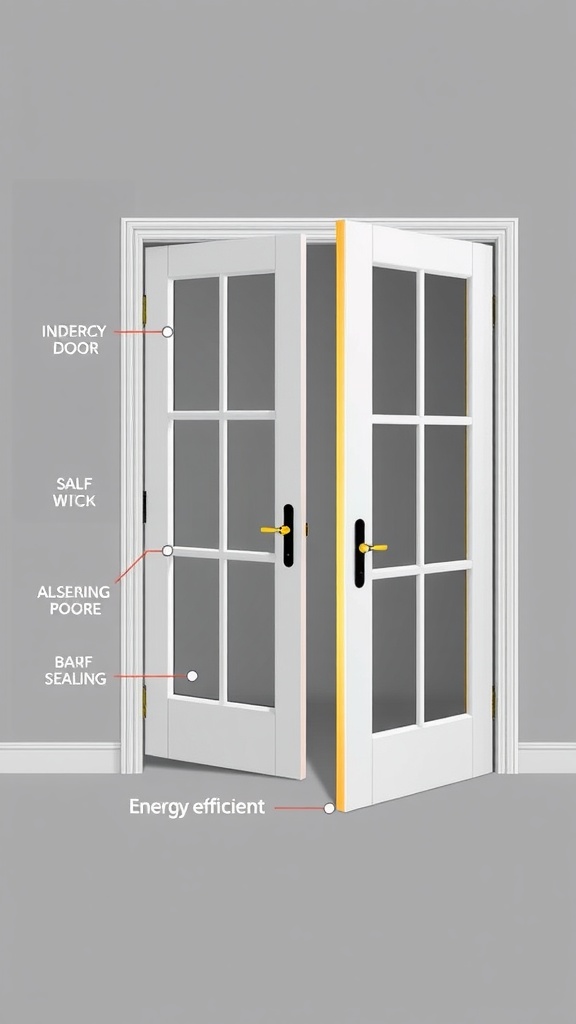 Illustration of energy efficient French doors showing sealing features.