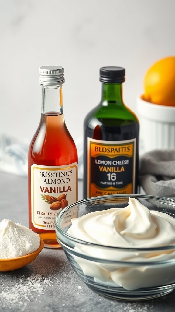 Ingredients for cream cheese frosting including extracts.