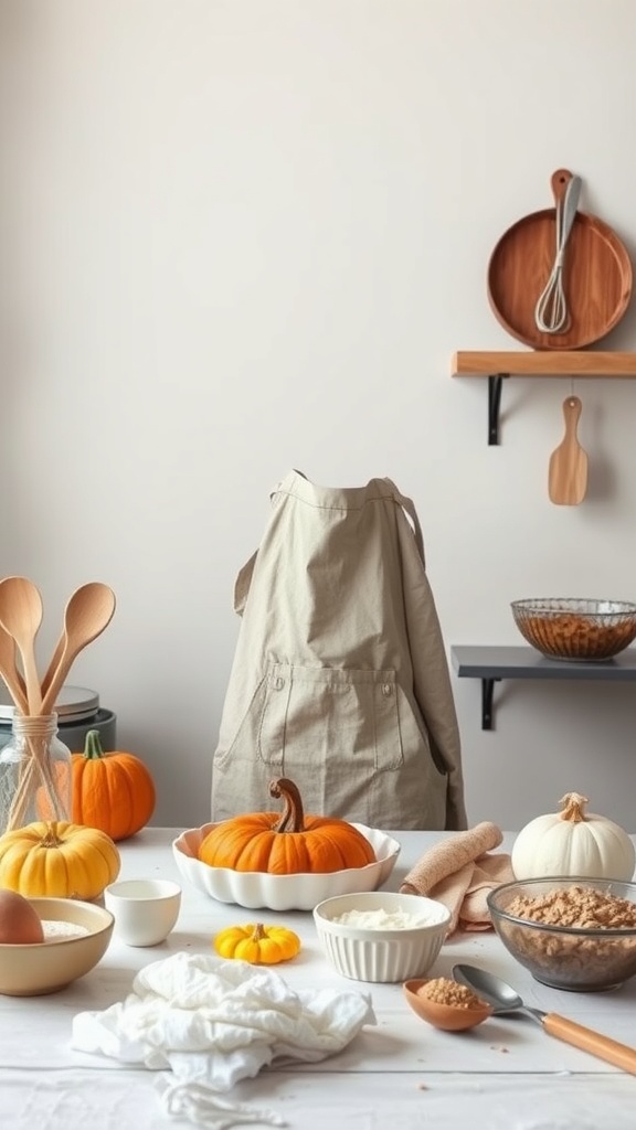 Pumpkin pie ingredients and preparation setup