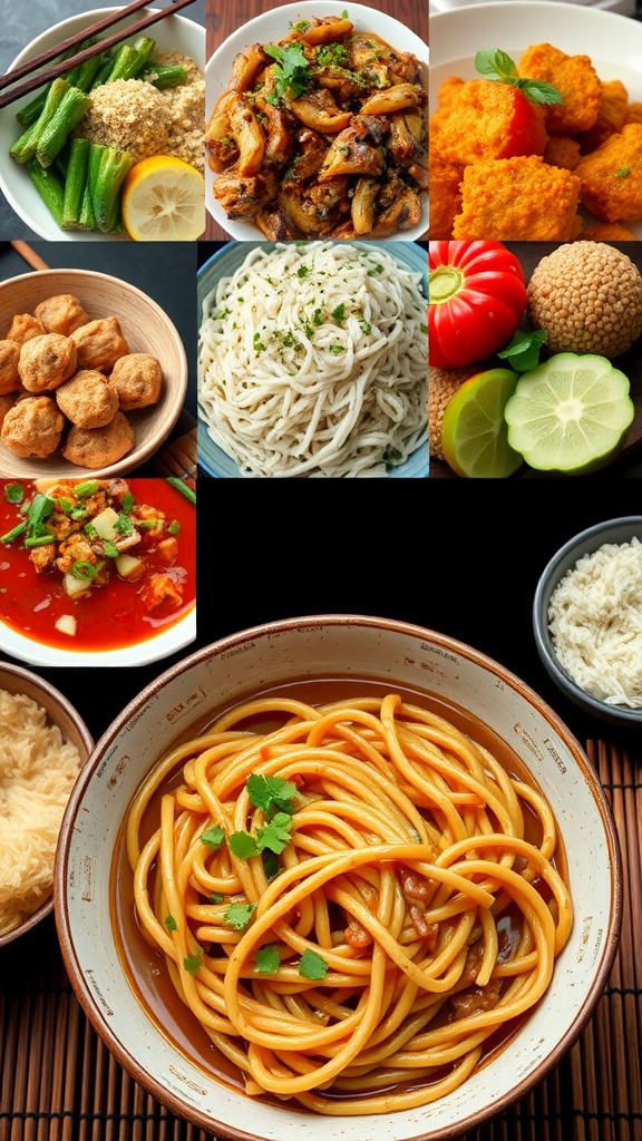 A bowl of delicious Hakka noodles with colorful vegetables and garnishes.