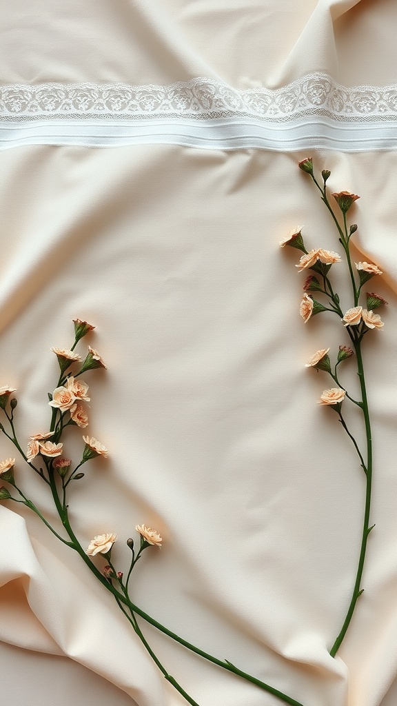 A delicate floral arrangement with peach-colored flowers on a soft beige background.