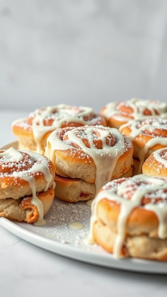 Delicious fluffy almond flour cinnamon rolls drizzled with cream cheese frosting.