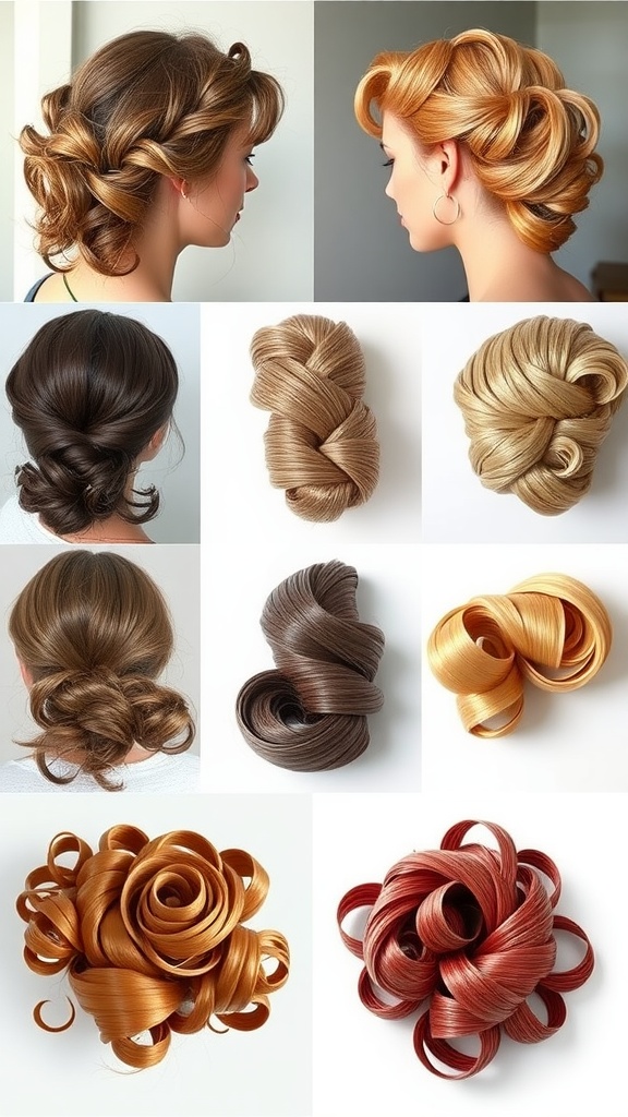 A collage of different variations of French curl braids in various colors and styles.