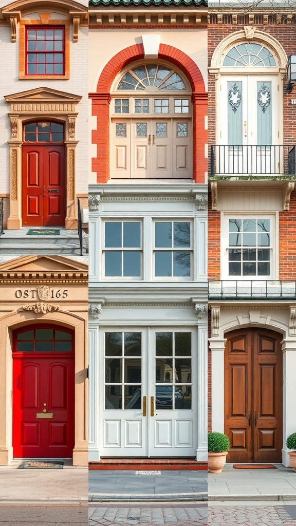 Various styles of doors, including red, white, and wooden French doors.