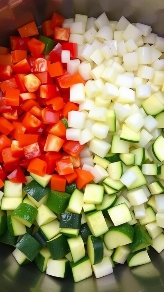 Diced vegetables ready for a keto taco soup.