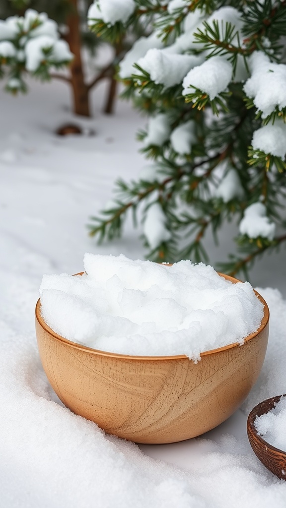 A bowl filled with fresh, clean snow ready to be transformed into ice cream.