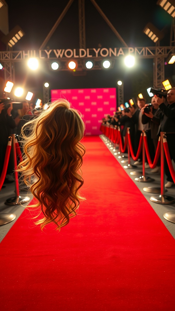 Glamorous Hollywood waves on a red carpet