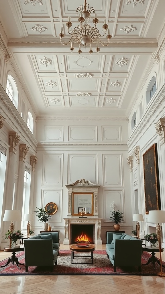 Neoclassical interior living room featuring grand architectural elements
