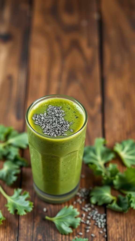 A green detox smoothie made with spinach and kale.