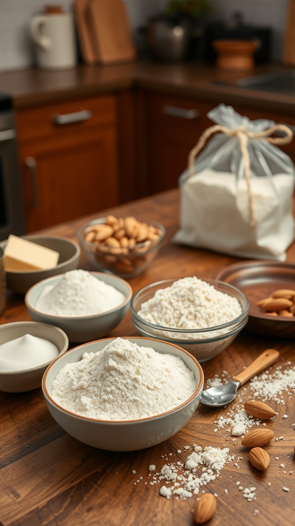 Ingredients for making pumpkin pie, including flour and spices.