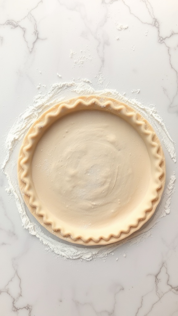 A homemade pie crust ready to be filled, showcasing a classic design.