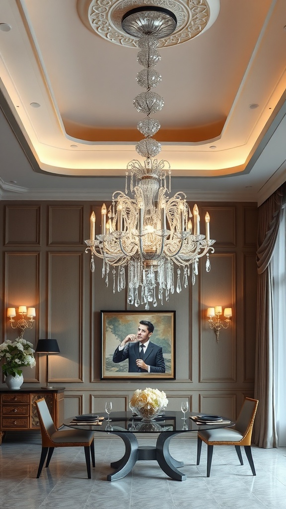 Elegant chandelier in an Italian-style dining room