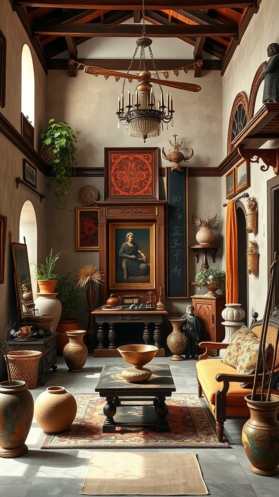 Interior space showcasing colonial chic design with cultural elements.