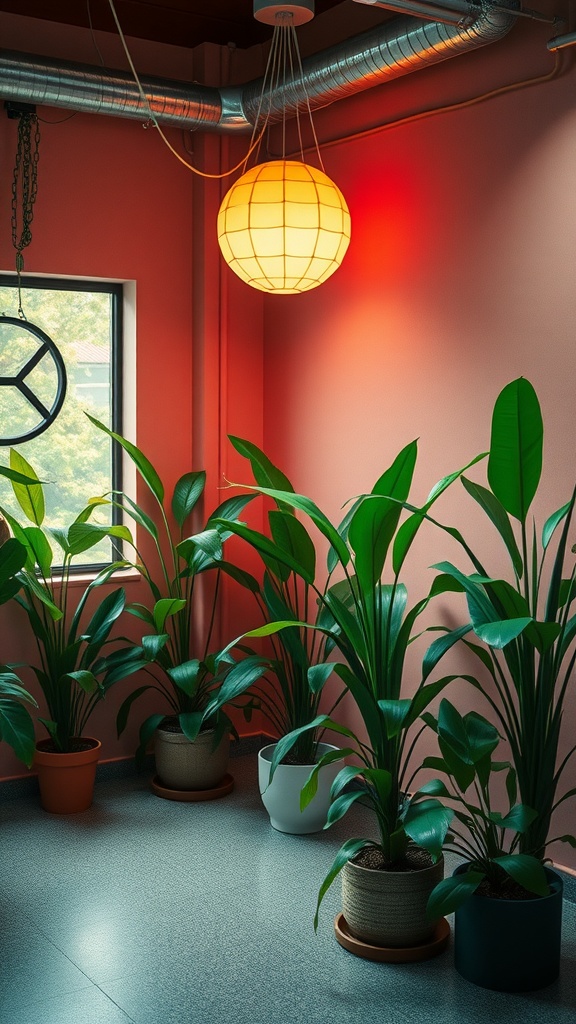 Indoor plants in stylish pots in a retro-themed interior