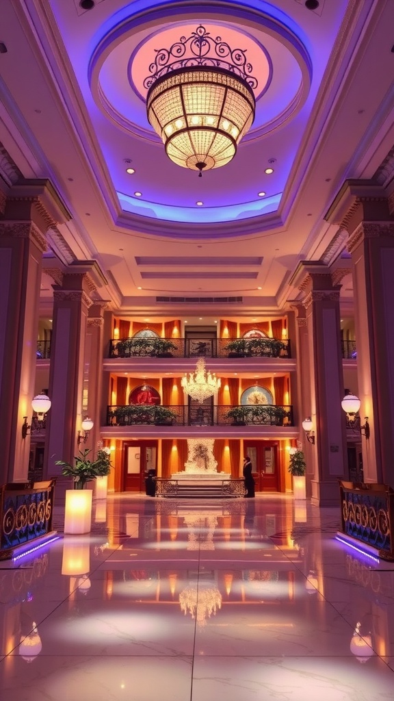 Luxurious house interior with elegant lighting and decor.