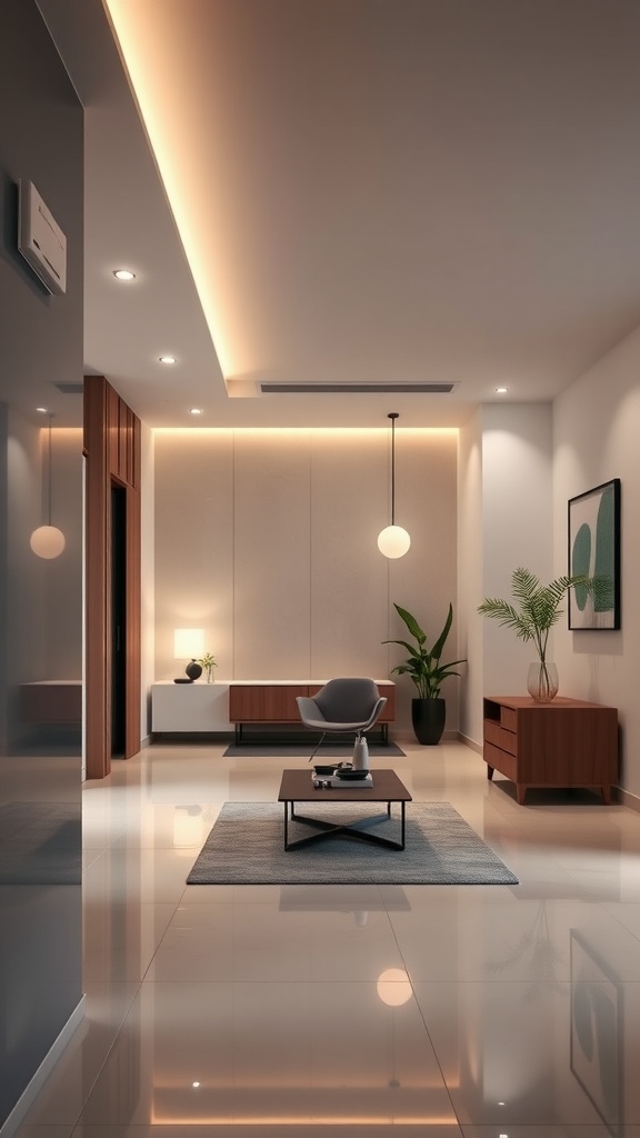 Stylish condo interior featuring modern furniture and lighting