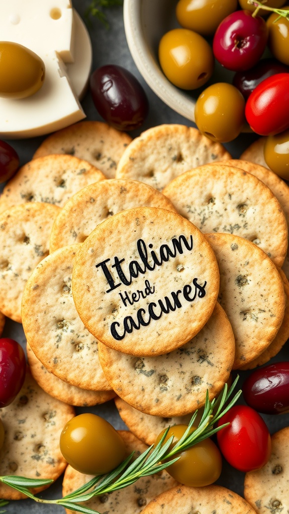Italian Herb Flavored Crackers with olives and cheese