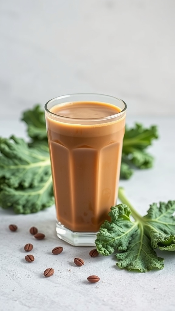 A green smoothie made with kale and coffee
