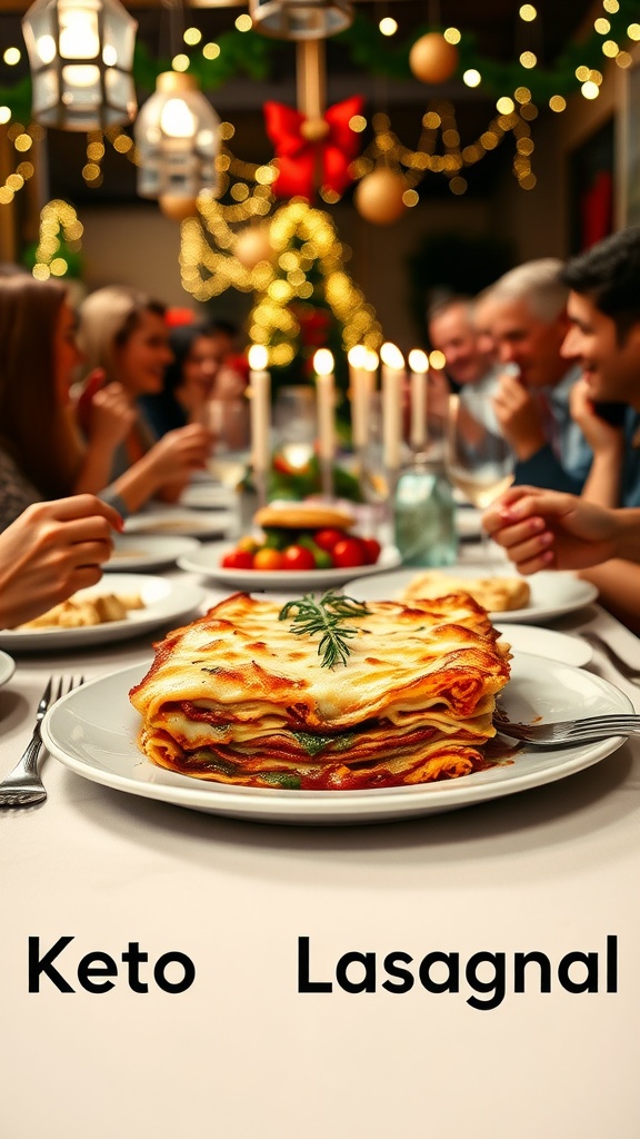 A delicious plate of keto lasagna ready for a meal party.