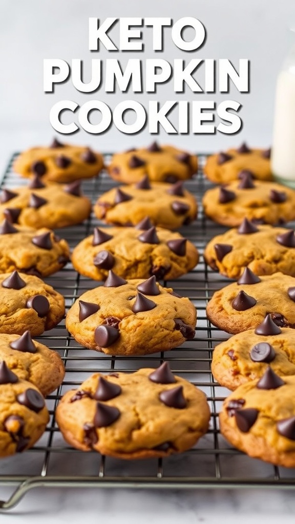 Delicious keto pumpkin cookies with chocolate chips.