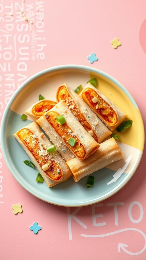 A plate of keto egg rolls, filled with veggies and protein.