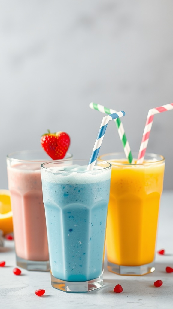 A colorful assortment of smoothies with straws