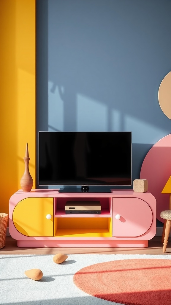 Colorful kids' TV unit with playful design and storage options