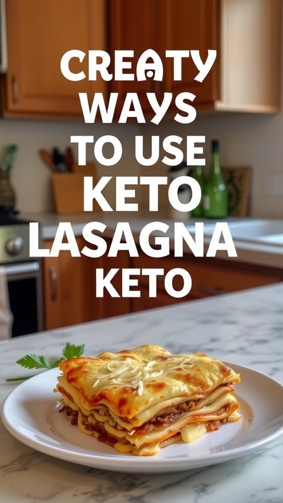 Delicious keto lasagna on a plate with fresh herbs.