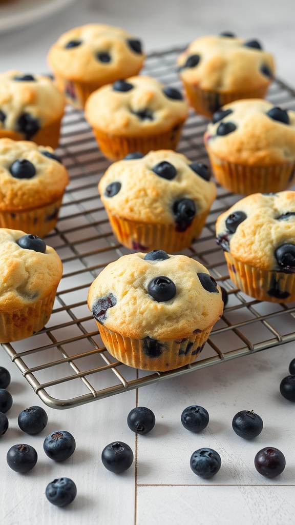 Lemon blueberry muffins on a cooling rack