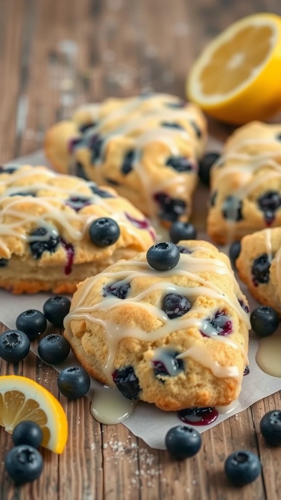 Delicious lemon blueberry scones drizzled with a zesty glaze