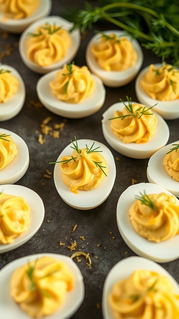 Lemon Dill Deviled Eggs garnished with fresh dill