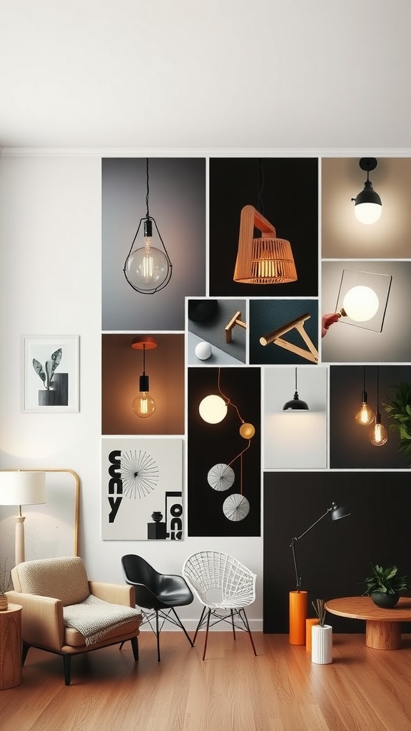 A collage of various lighting fixtures showcasing different styles and moods for interior design.