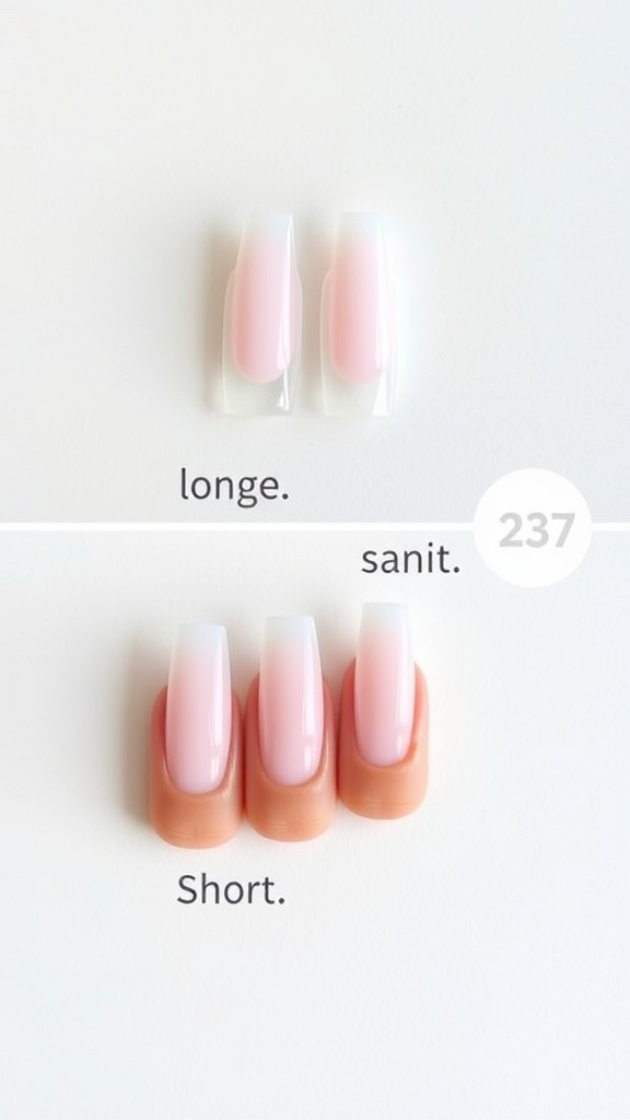 Comparison of long and short square acrylic nails.