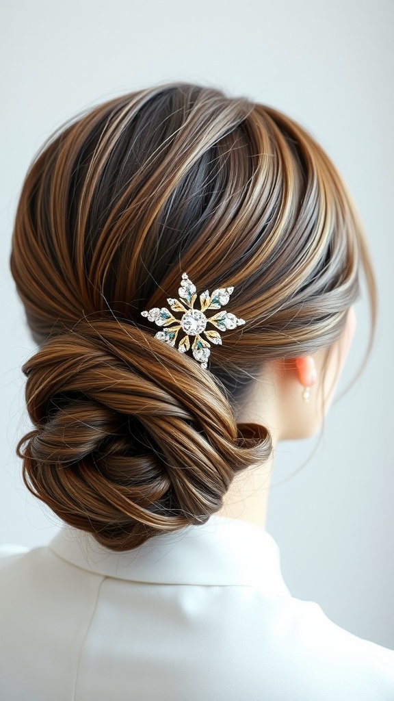 Elegant low chignon hairstyle with a decorative claw clip