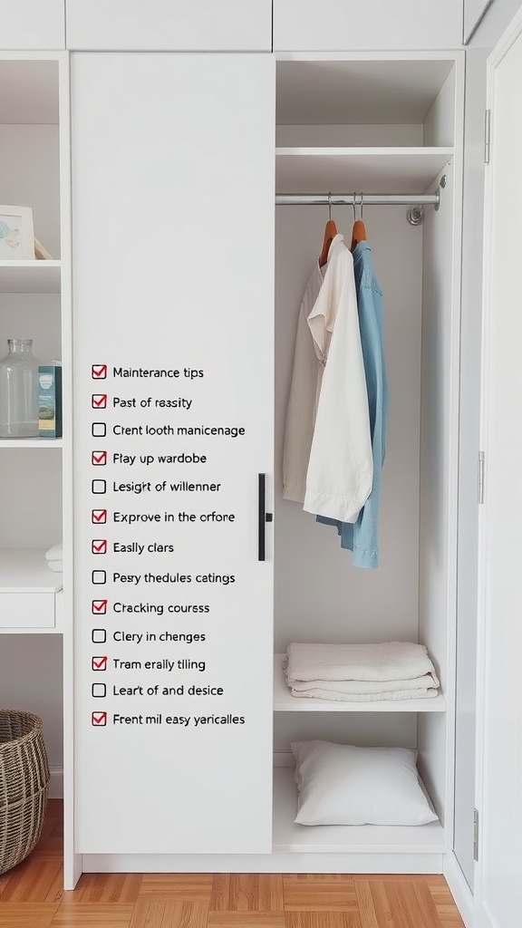 Interior of a wardrobe featuring organized clothing and shelves