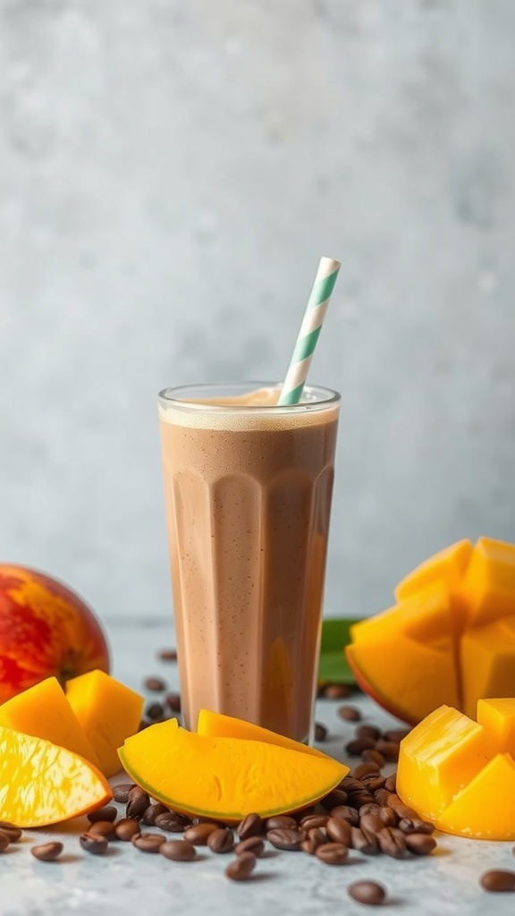 A refreshing smoothie made with mango and coffee.