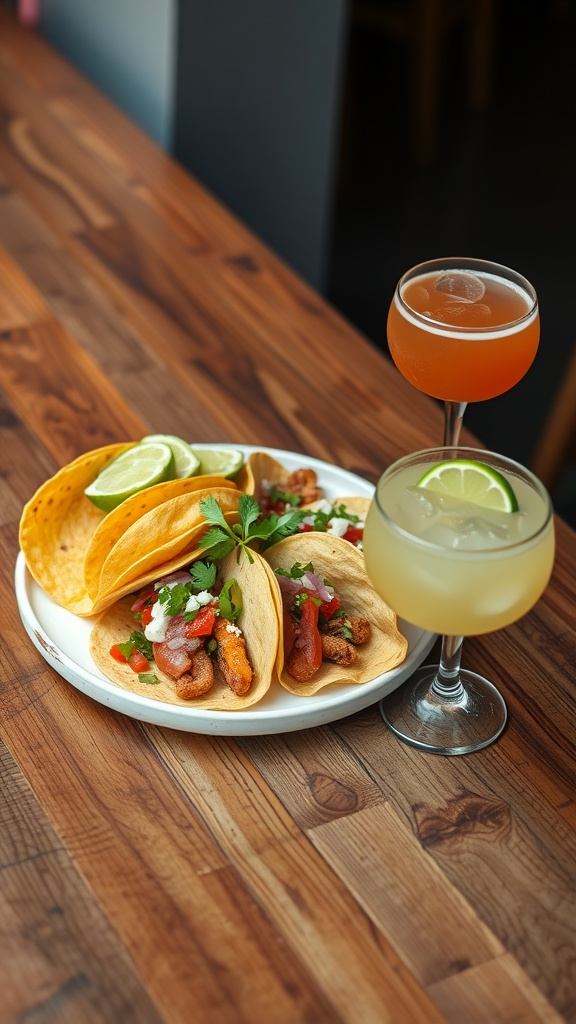 Classic margarita served with tacos on a wooden table