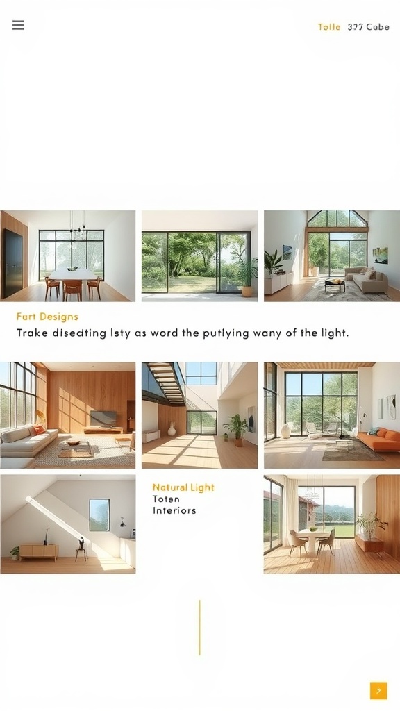 A moodboard featuring various interiors maximized with natural light.