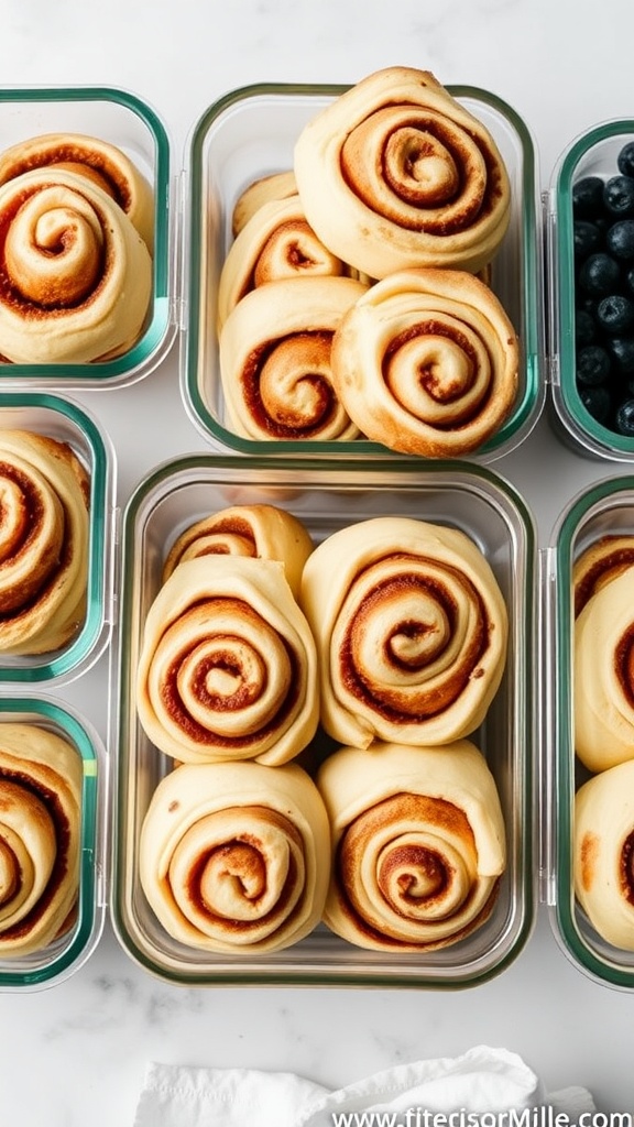 Keto cinnamon rolls neatly packed in meal prep containers