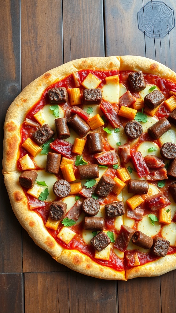 A delicious Meat Lover's Keto Pizza topped with various meats and cheese.