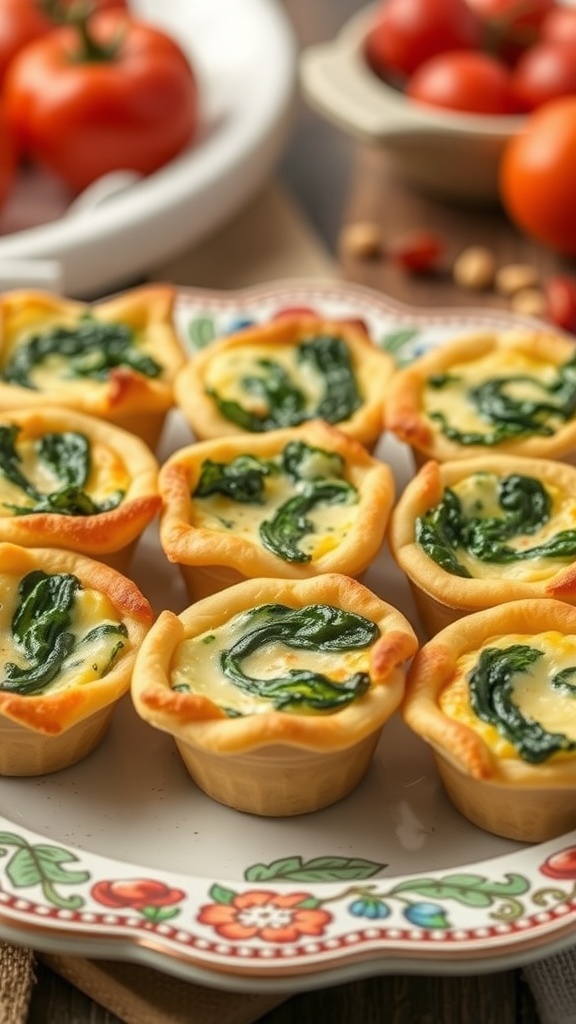 A plate of mini quiches with spinach and cheese