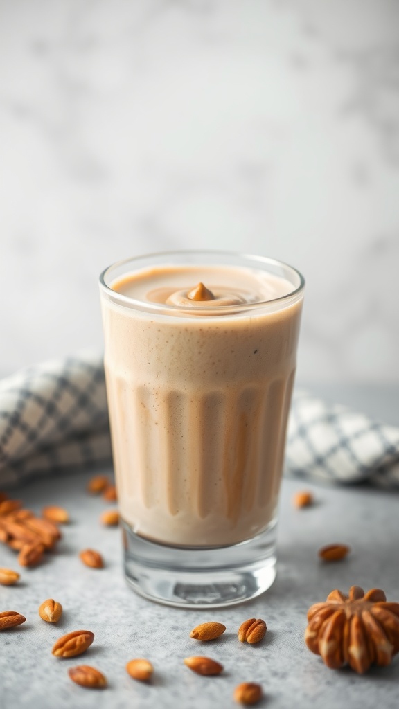 A creamy nut butter smoothie in a glass