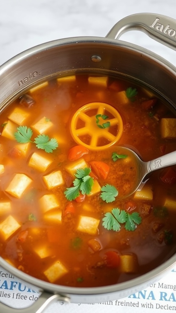 A pot of rich and flavorful keto taco soup simmering.